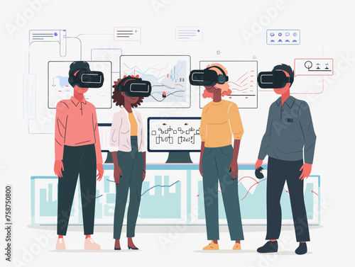  A team of virtual reality developers utilizes specialized tools to create a realistic 3D environment for an immersive training simulation. 