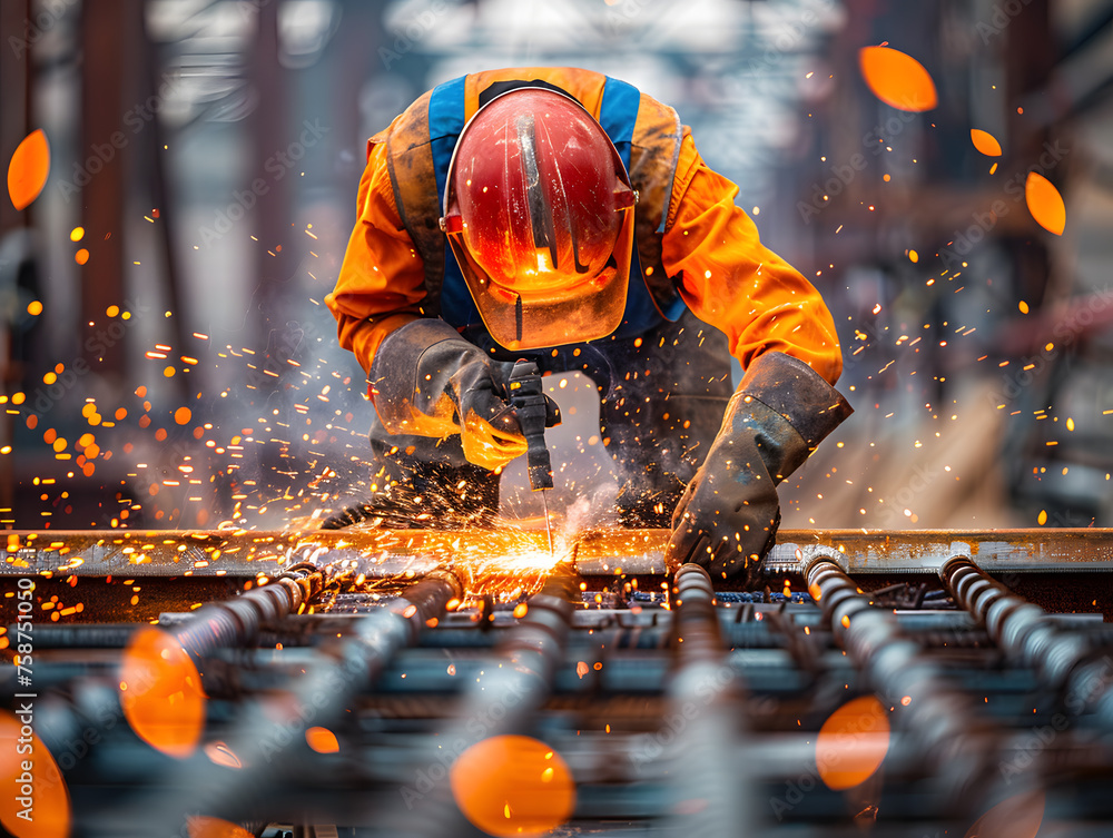 Industrial Worker Sparks Metal Fusion with Welding Torch Industrial Worker Sparks Metal Fusion with Welding Torch