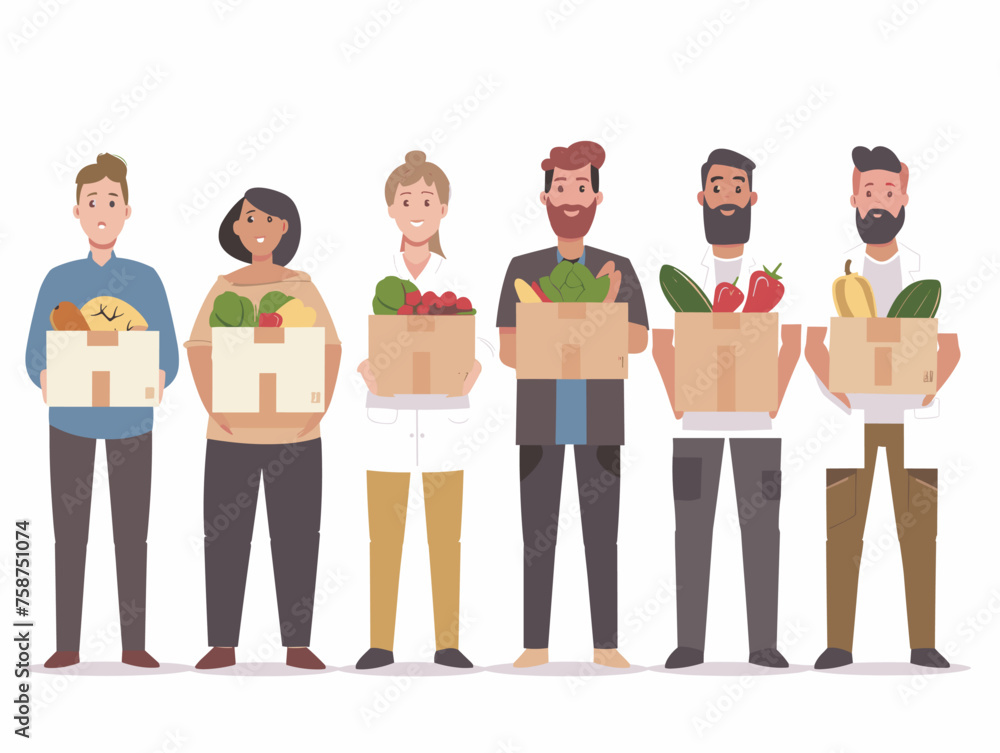 Obraz premium Volunteers pack healthy food boxes for underprivileged communities addressing hunger and promoting food security. 