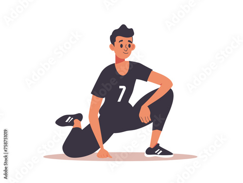  A young athlete stretches and warms up before training preparing their body for physical exertion. 