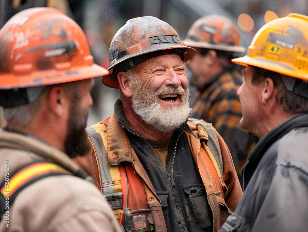 Construction Crew Sharing Laughter on Site Construction Crew Sharing Laughter on Site