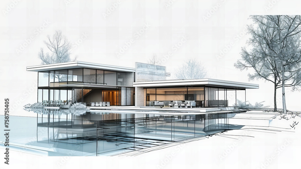 Luxury Housing Project, Modern Architecture and Design Concept, Contemporary Villa with Exterior Garden View Luxury Housing Project, Modern Architecture and Design Concept, Contemporary Villa with Exterior Garden View