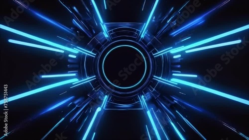 Wallpaper Mural Video, abstract background. Neon blue lines on a black background, tunnel. Background for advertising. AI generative. Torontodigital.ca