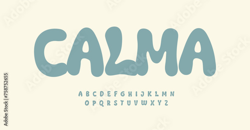 Calm rubber alphabet, serenely sans serif font, zen tranquility meets Halloween goo letters for calm or cartoon eerie logo, tranquil or spooky headline, fluid typography. Vector typeset.