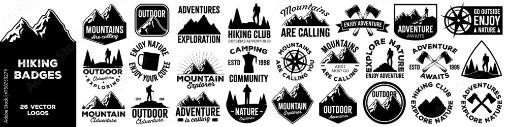 Obraz premium Hiking badges. Hiking badges set. Silhouette style.