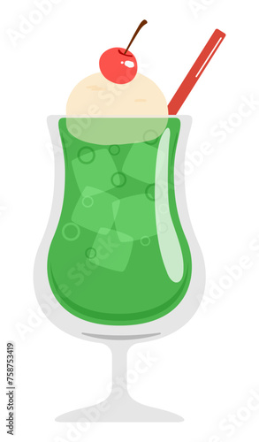 クリームソーダ(メロンソーダ)のベクターイラスト。