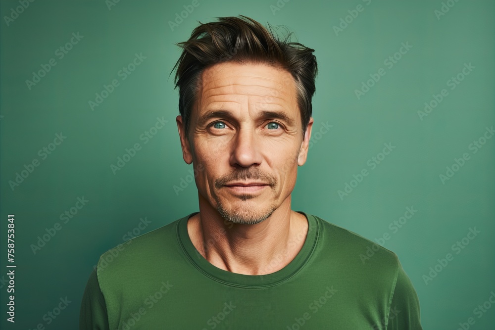 Portrait of a handsome man in green t-shirt. Studio shot. Portrait of a handsome man in green t-shirt. Studio shot.