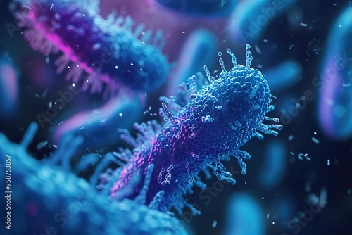 Micro bacterium and therapeutic bacteria organisms. Microscopic salmonella, lactobacillus or acidophilus organism. Abstract biological vector background photo