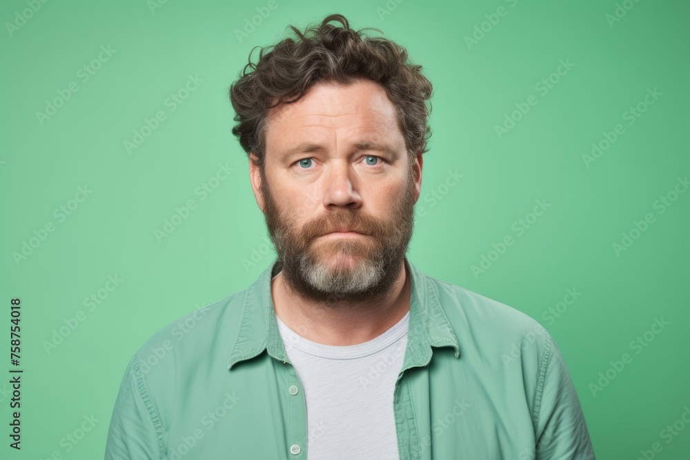 Portrait of a bearded man in a green shirt on a green background Portrait of a bearded man in a green shirt on a green background