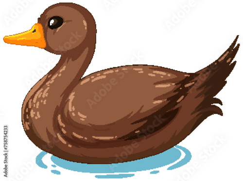 Vector graphic of a brown duck floating calmly