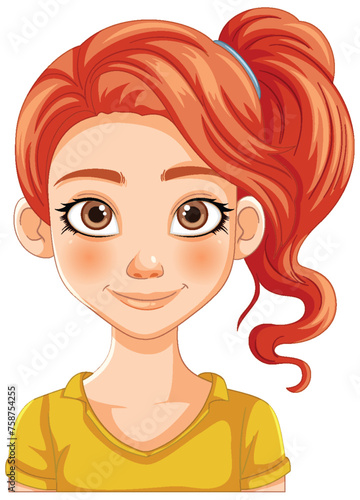 Cheerful young girl with red hair illustration.