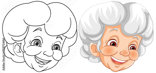 Black and white and colored granny illustrations.