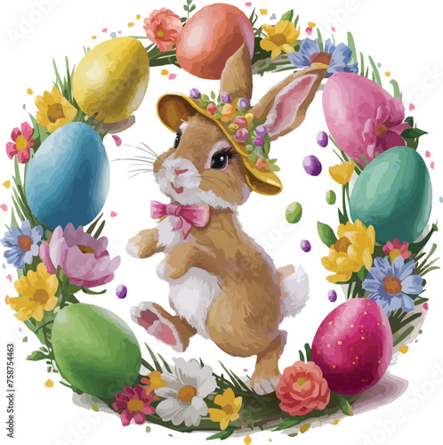 vector a bunny with colorful easter eggs. Easter sunday with Generative AI
