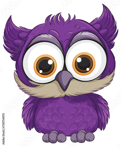 Cute, wide-eyed purple owl with fluffy feathers.