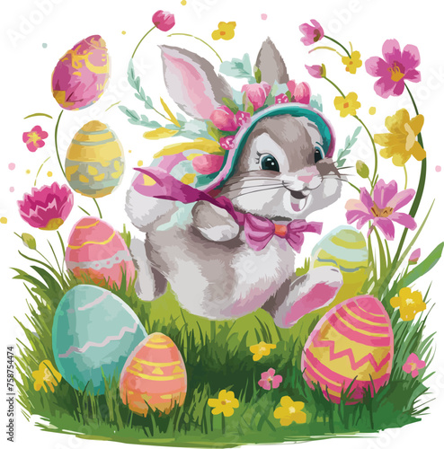 vector a bunny with colorful easter eggs. Easter sunday with Generative AI