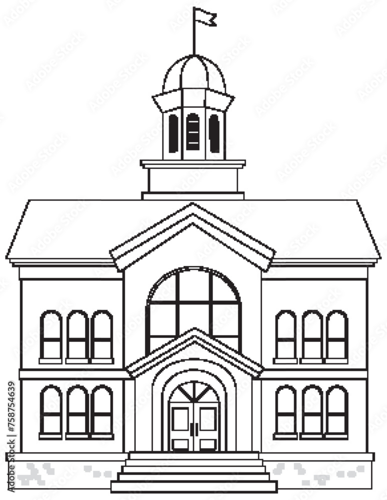 Line art of a traditional government building with a dome
