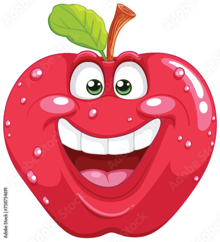 Cheerful red apple with a big smile and eyes