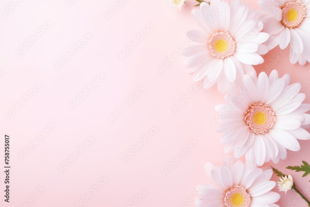 Fototapeta premium Delicate Daisy Flowers on Soft Pink Background for Serene Design with Copy Space