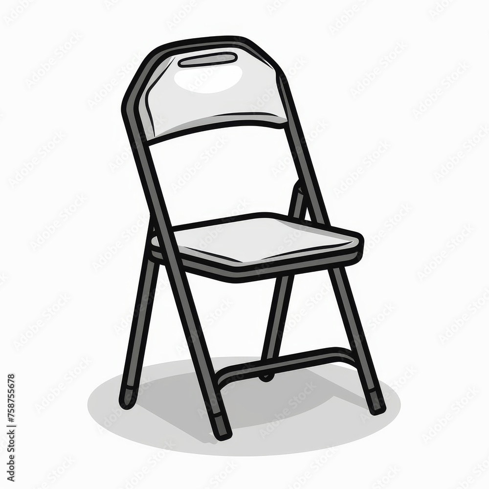cartoon image of white folding chair. the background is white.