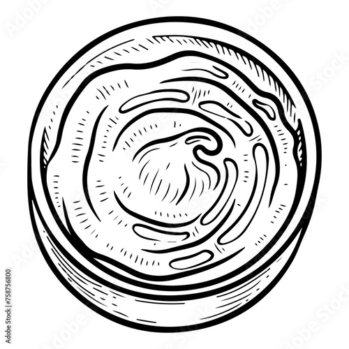 Bowl with topping sketch. Sauce seasoning food. Mustard ketchup. Hand drawn vector illustration.