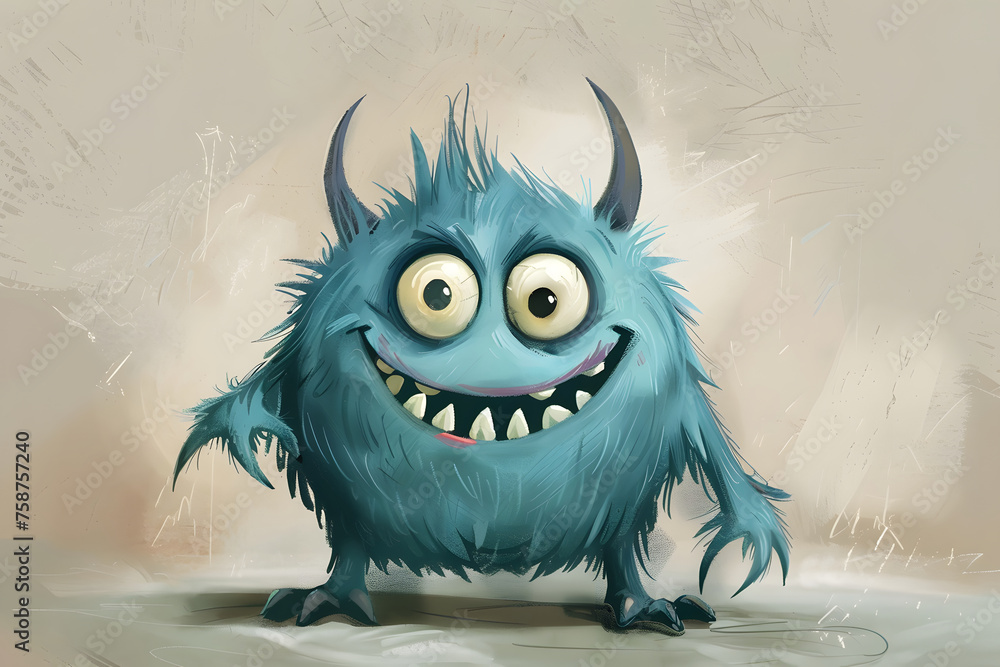 Niedliches Cartoon-Monster: Lustiges und freundliches Monstercharakter für Kinderbücher und Designs - obrazy, fototapety, plakaty 