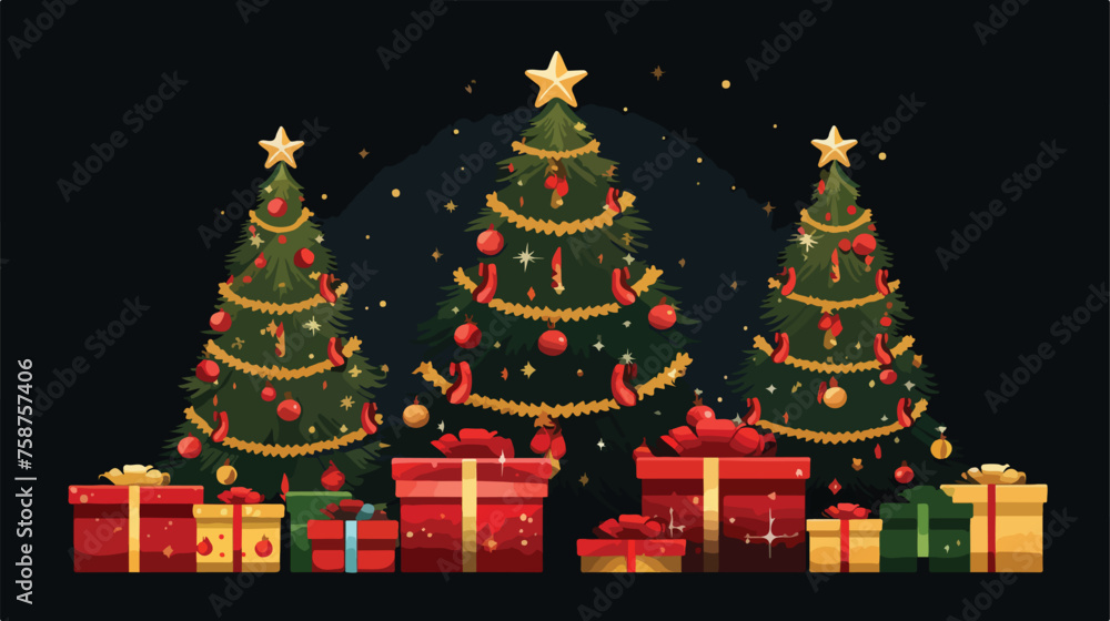 vector christmas tree and gifts isolated on white background