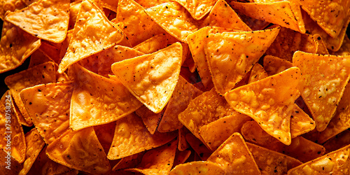 Close up of mexican triangle tortilla nacho cheese chips photo