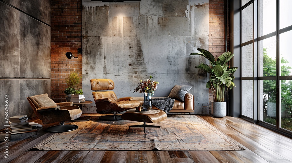 Modern Living Room with a Touch of Industrial Chic Generative AI Modern Living Room with a Touch of Industrial Chic Generative AI