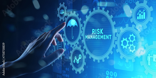 Risk management forecasting evaluation financial business concept on virtual screen.