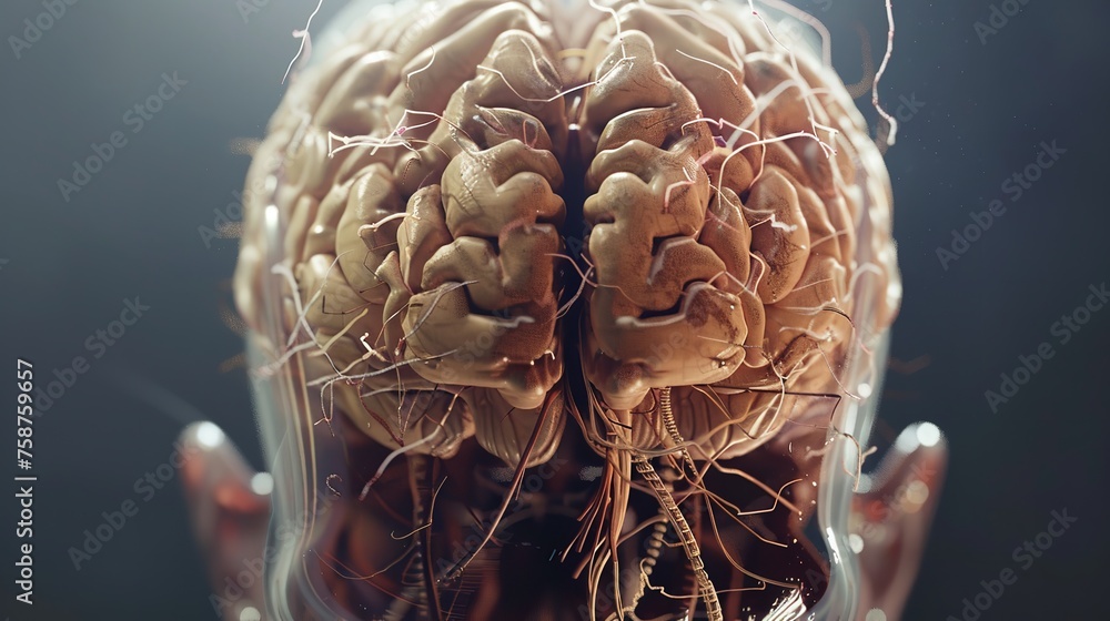 Central Organ of Human Nervous System: Brain Anatomy - obrazy, fototapety, plakaty 