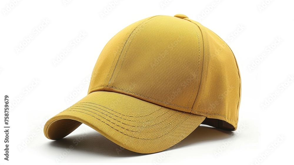 Fototapeta premium Single yellow cap mockup displayed on a clean white background for product presentation