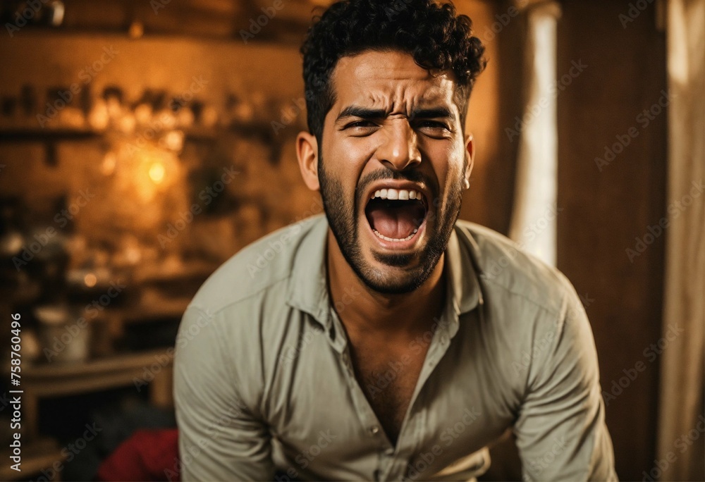 Fototapeta premium A man who is depressed and in anxiety crying man sad man