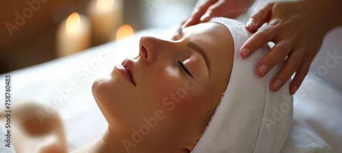 Young woman indulging in spa facial massage for rejuvenating beauty treatment experience