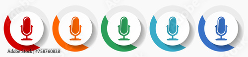 Microphone, podcast vector icon set, flat icons for logo design, webdesign and mobile applications, colorful round buttons