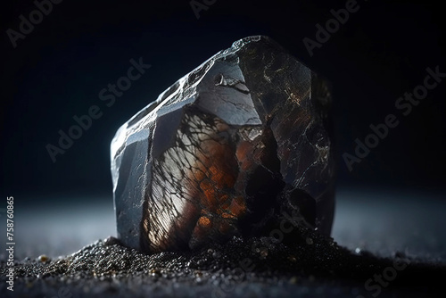 Biotite is a rare precious natural stone on a black background. AI generated. Header banner mockup with space. photo