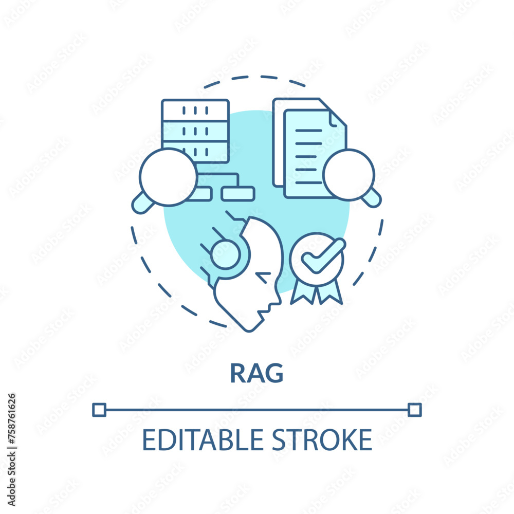 RAG soft blue concept icon. Ai correct content generation. Machine learning techniques. Round shape line illustration. Abstract idea. Graphic design. Easy to use in infographic, presentation