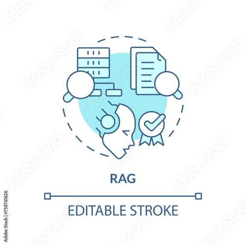 RAG soft blue concept icon. Ai correct content generation. Machine learning techniques. Round shape line illustration. Abstract idea. Graphic design. Easy to use in infographic, presentation