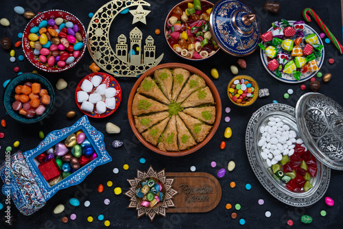 Colorful Ramadan Eid Candy and Chocolate, Traditional Ottoman Cuisine Desserts Photo, Üsküdar Istanbul, Turkiye photo