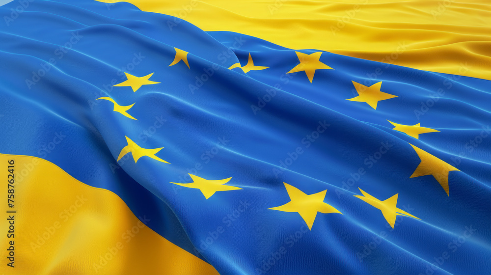 Flag of Ukraine with the stars of European Union flag Flag of Ukraine with the stars of European Union flag