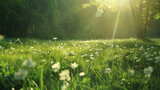Green meadow in the sunlight