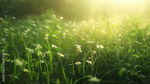 Green meadow in the sunlight
