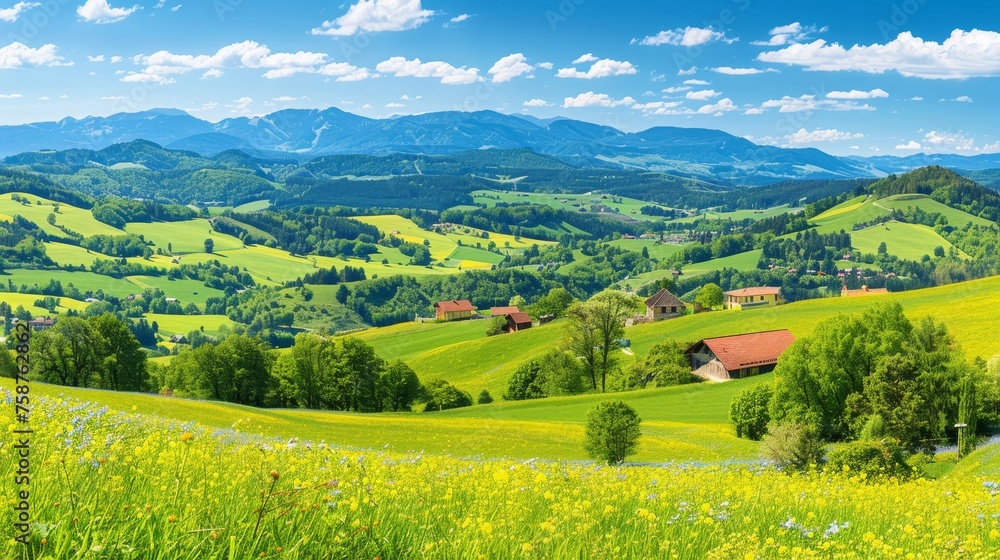 Tranquil swiss alps  majestic mountain range and lush valleys in switzerland s serene landscape
