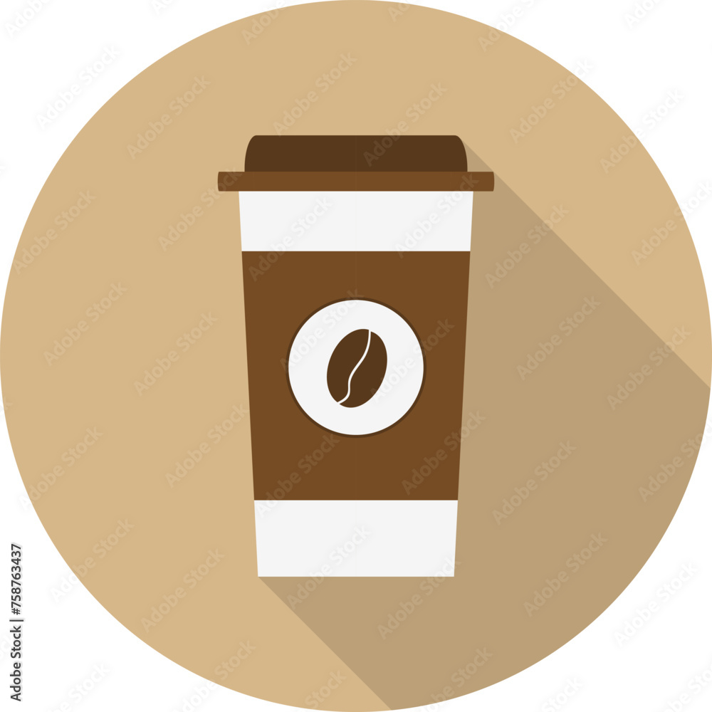 Paper cup of coffee, paper cup of coffee icon isolated on beige background with shadow. Vector illustration. Paper cup of coffee, paper cup of coffee icon isolated on beige background with shadow. Vector illustration.