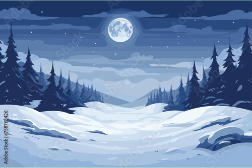 Snowfield with full moon, Snow field and full moon, Snowfield with full moon at night