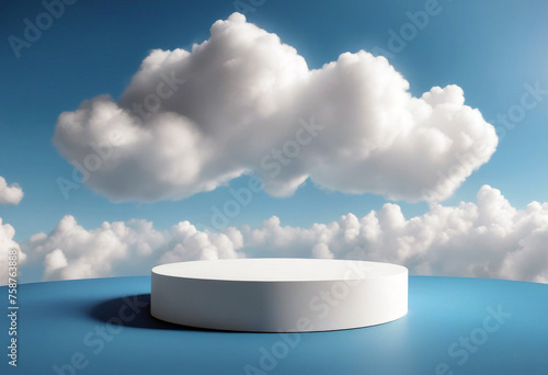 white Abstract podium fluffy illustration sky rendering backgroundCloud splay cloud minimal shaped blue background3d product poduim cloud pedestal blue sky minimal abstract background design render
