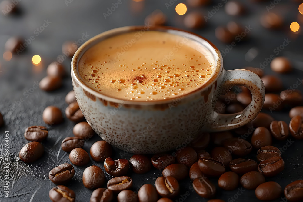 A Cup of Coffee Surrounded by Coffee Beans A Cup of Coffee Surrounded by Coffee Beans