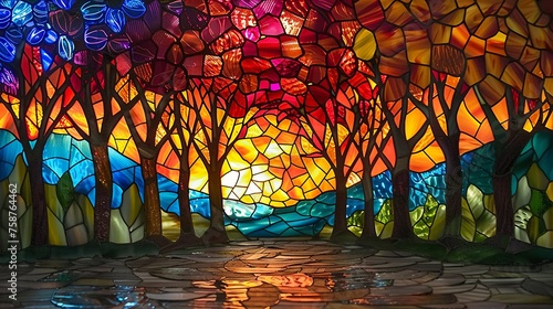 stained glass window forest