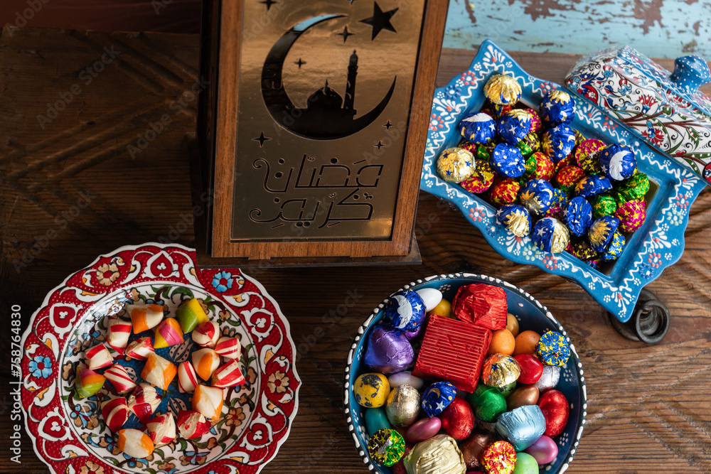 Colorful Ramadan Eid Candy and Chocolate, Traditional Ottoman Cuisine Desserts Photo, Üsküdar Istanbul, Turkiye