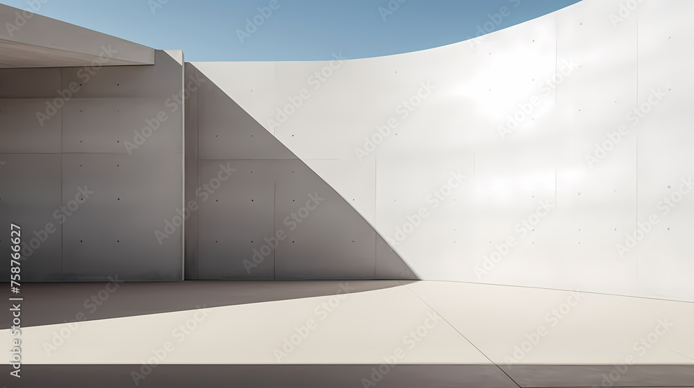 Modern building exterior with concrete wall and blue sky background Modern building exterior with concrete wall and blue sky background