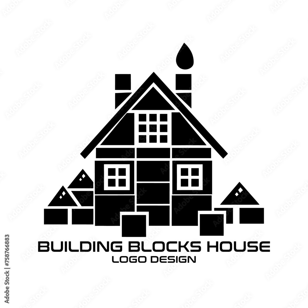 Building Blocks House Vector Logo Design